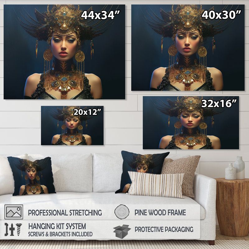 Glorious Glamour Discopunk, déesse sur toile, Cadre flottant noir, H 24 po x l 32 po x P 1 po
