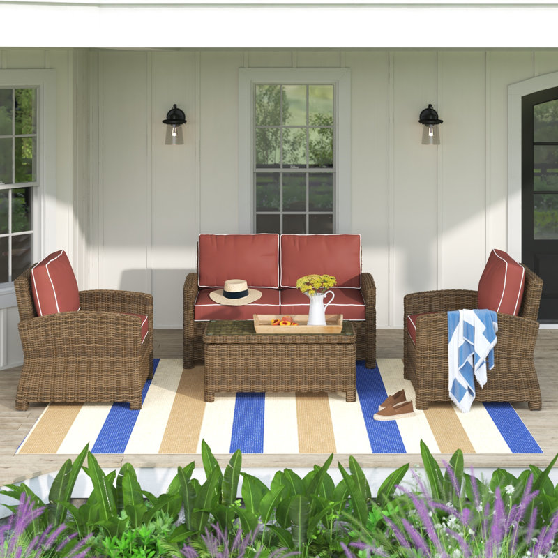 4 - Person Patio Conversation Set with Cushions, Sangria, Brown