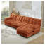 Canapé modulaire en L orange avec repose-pieds et coussins de siège en treillis orange-435344600-435344603