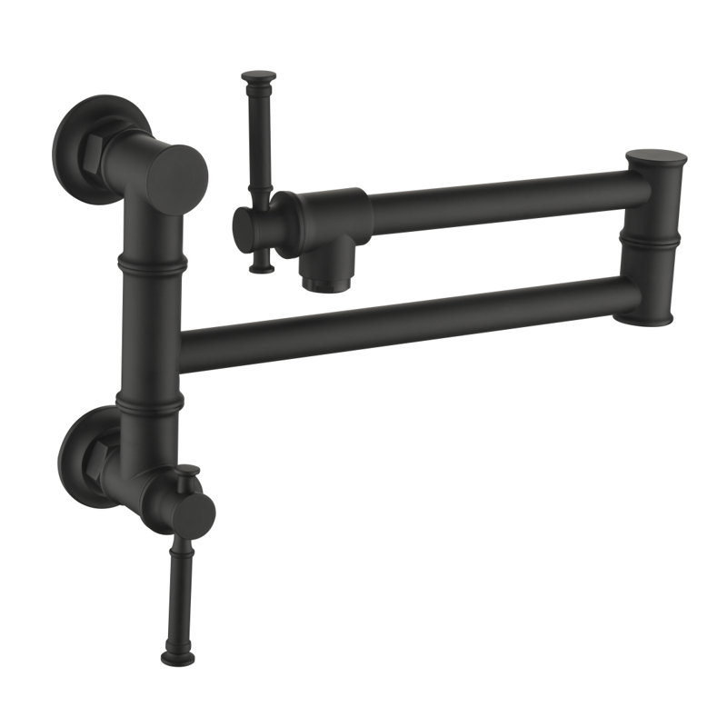 Wall Mounted Pot Filler Faucet, Modern Brass Pot Filler Two-Attachment Waln Pot Filler Swing Arm, Matte Black