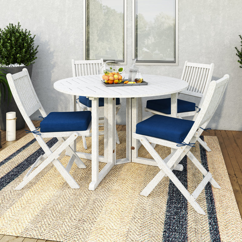 Ensemble de salle à manger long pour 4 personnes 47,25 po avec coussins Gwenda, Bleu marine, Blanc
