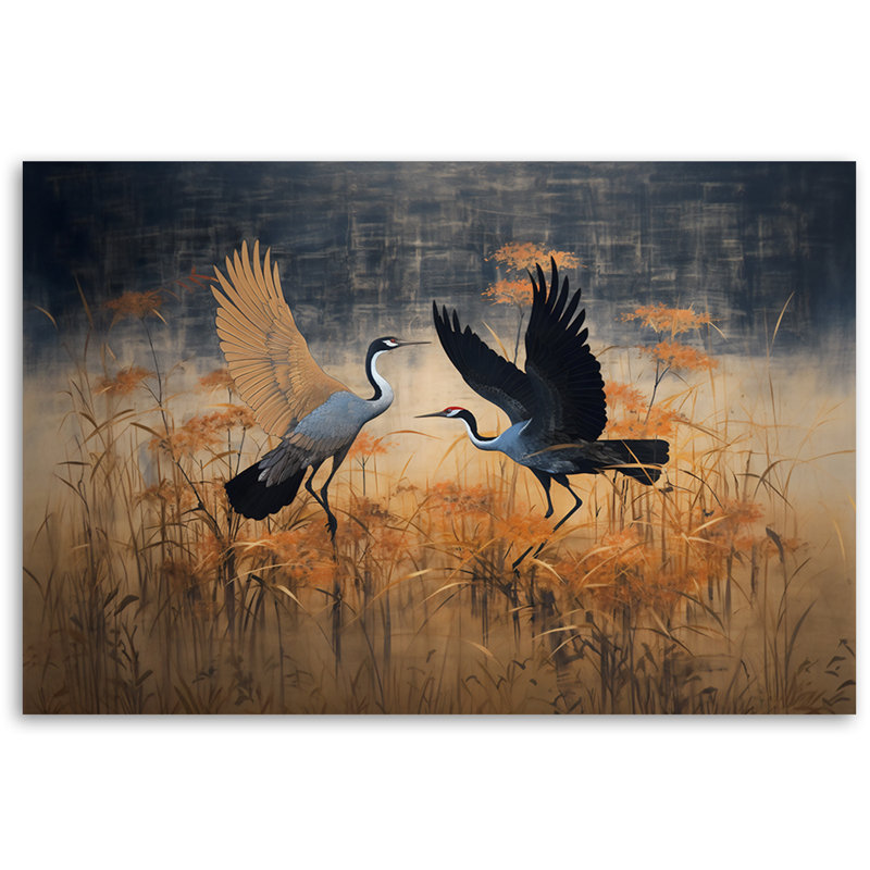 Crane Birds Abstract - No Frame Print on Canvas, 40cm H x 60cm W