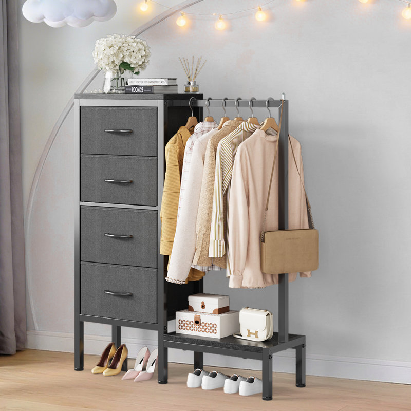 Armoire 4 tiroirs en tissu avec tringle, Noir