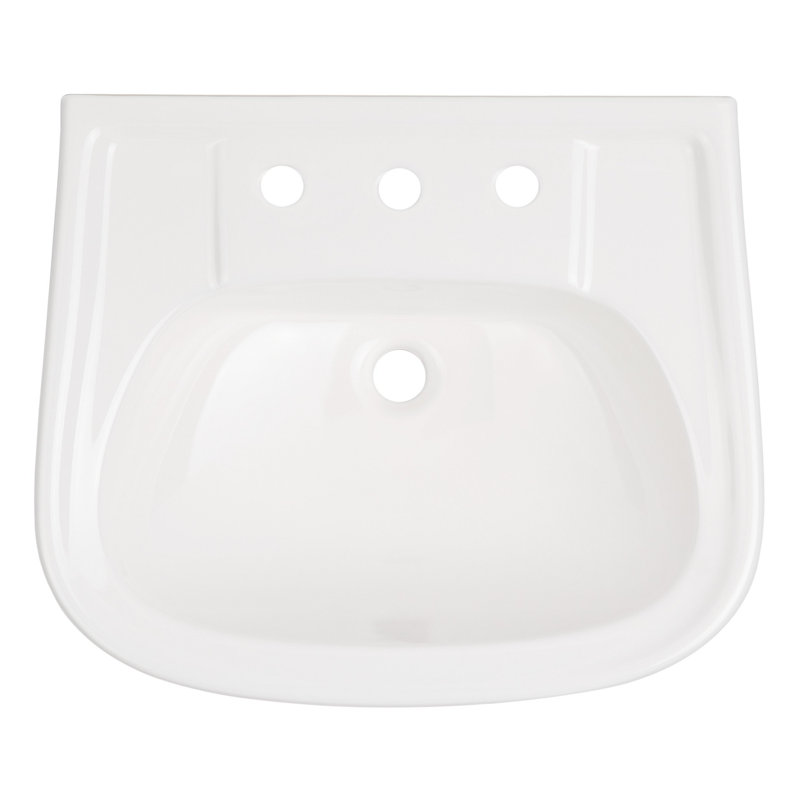 23" Rainsville White Porcelain Rectangular Wall Mount Bathroom Sink with Overflow, 8" Centers