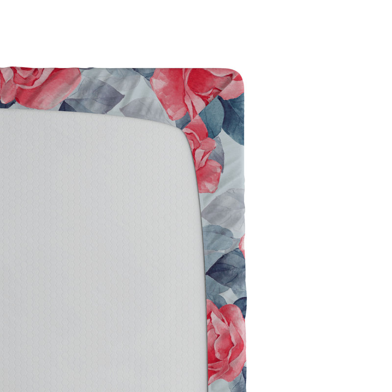 Drap-housse Ambesonne, Ardoise, bleu, corail foncé / floral, Drap-housse très grand californien