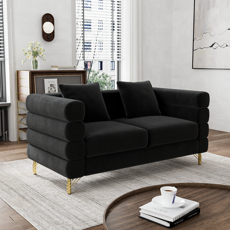  Causeuse en velours 58,8 po Modern, Velours noir
