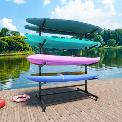 82"H Kayak Storage Rack, Heavy Duty Freestanding Kayak Storage Rack – Adjustable 8 Kayak Stand with Wheels for Garage, Indoor & Outdoor Use, 58"D*45.9"W*82.3"H