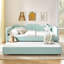 Lit de jour double, lit de jour rembourré en vichy équipé d'une base de lit gigogne escamotable et d'une pochette de rangement latérale, canapé-lit multifonctionnel en bois massif pour chambre d'enfant et chambre d'amis - Cyan-133268243-133268246