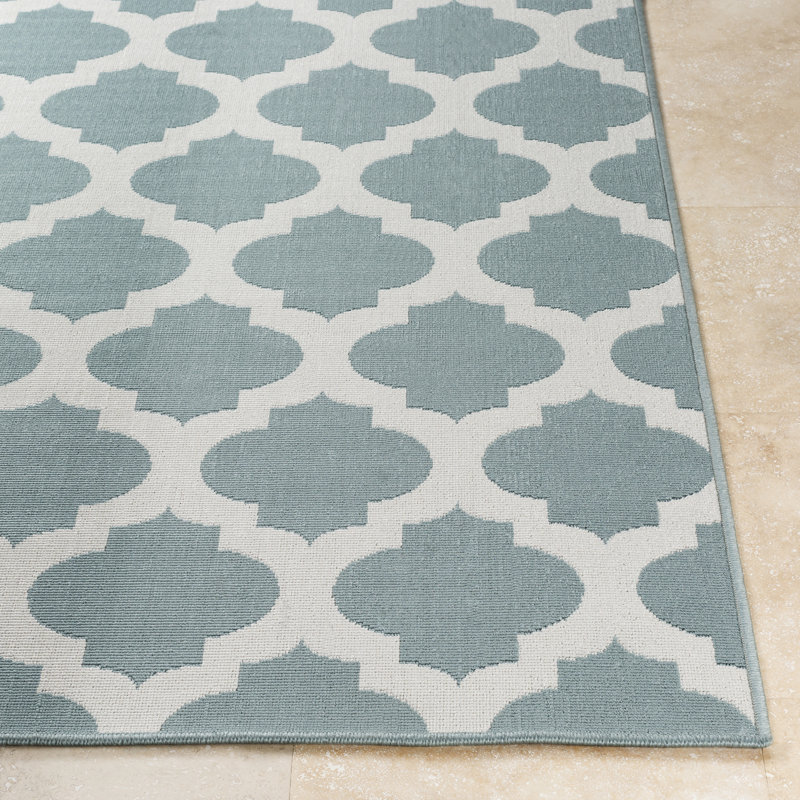 Tapis turquoise / blanc Aliaa, Rectangle 2 pi 3 po x 4 pi 6 po