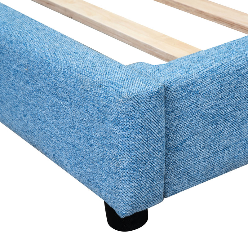 Lit plateforme double tapissier avec hublots, bleu - pour la décoration de la chambre à coucher, Lit double, Bleu