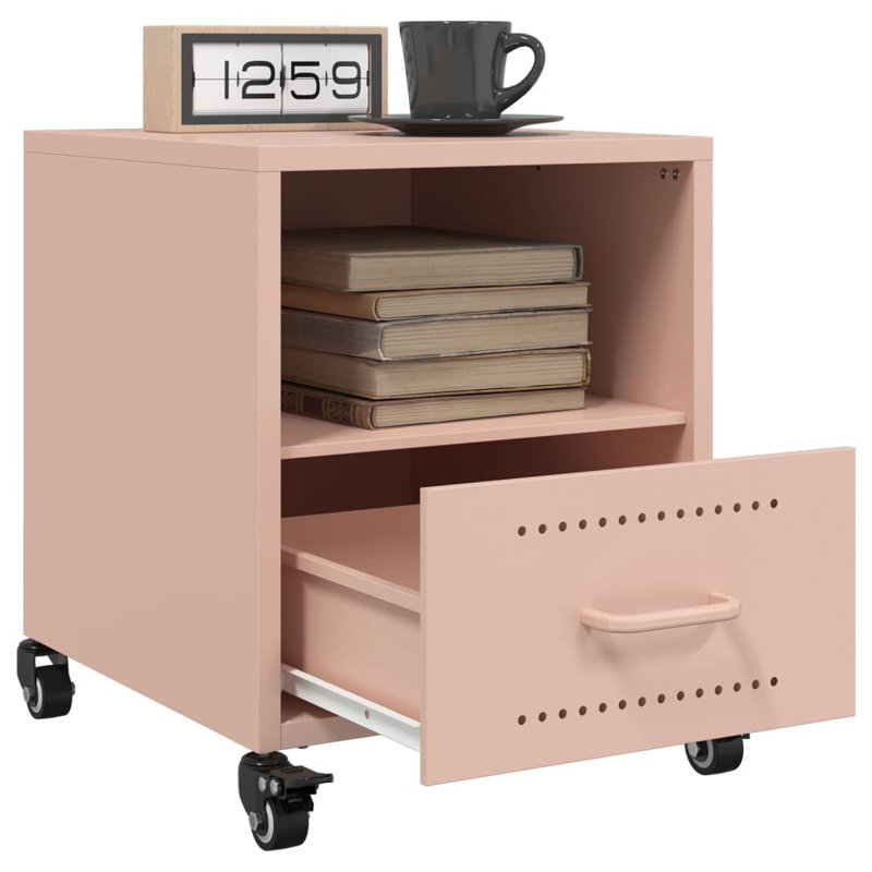 Quinette 36 cm W Steel Bedside Table, Pink