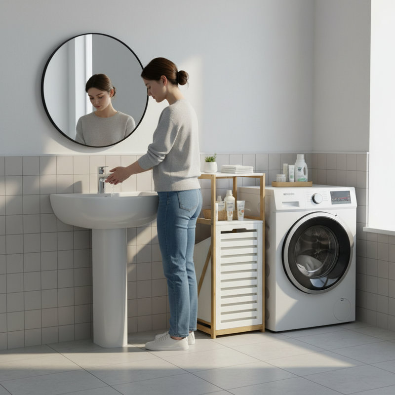 Panier à linge en bambou Dec tablette avec tablette - Rangement pour salle de bain