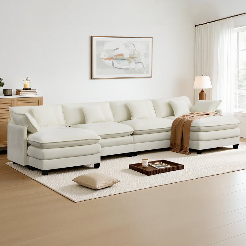 Colmenero 6-Piece Modern Upholstered Modular Sectional Sofa With Chaise, Linen Polyester