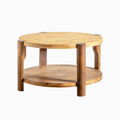 Round Coffee Table with Solid Wood for Living Room, 2-Tier Round Coffee Table with Storage Shelf, Mid Century Modern Coffee Table , Home Small Space,