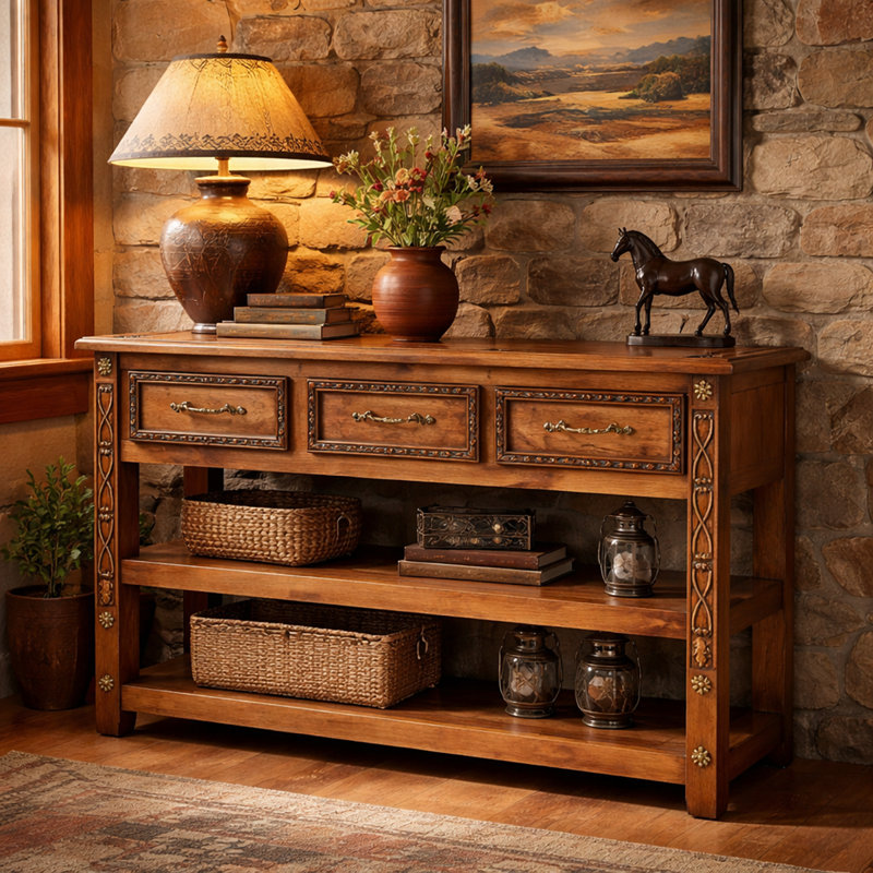 Carved Three Drawer Console