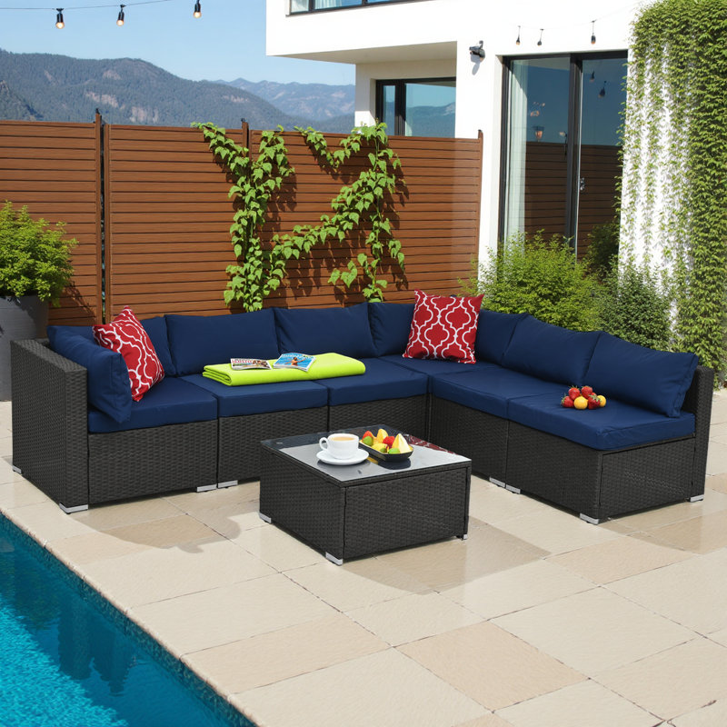 Wrightner 6-piece Faux Wicker Conversation Set, Blue