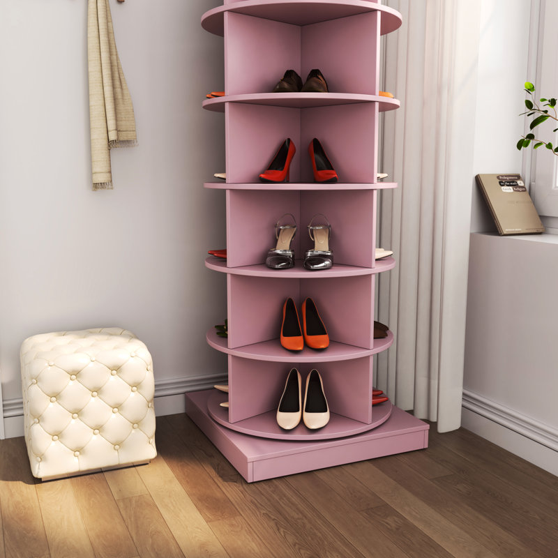 L'armoire de rangement à 360 degrés pour coffre à chaussures pivotant à 360 degrés, 6 couches, peut contenir 24 paires, une armoire de rangement propre et pratique en rose pour une option élégante