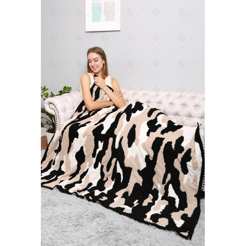 Leopard Pattern Luxury Soft Throw Blanket, Beige/Black
