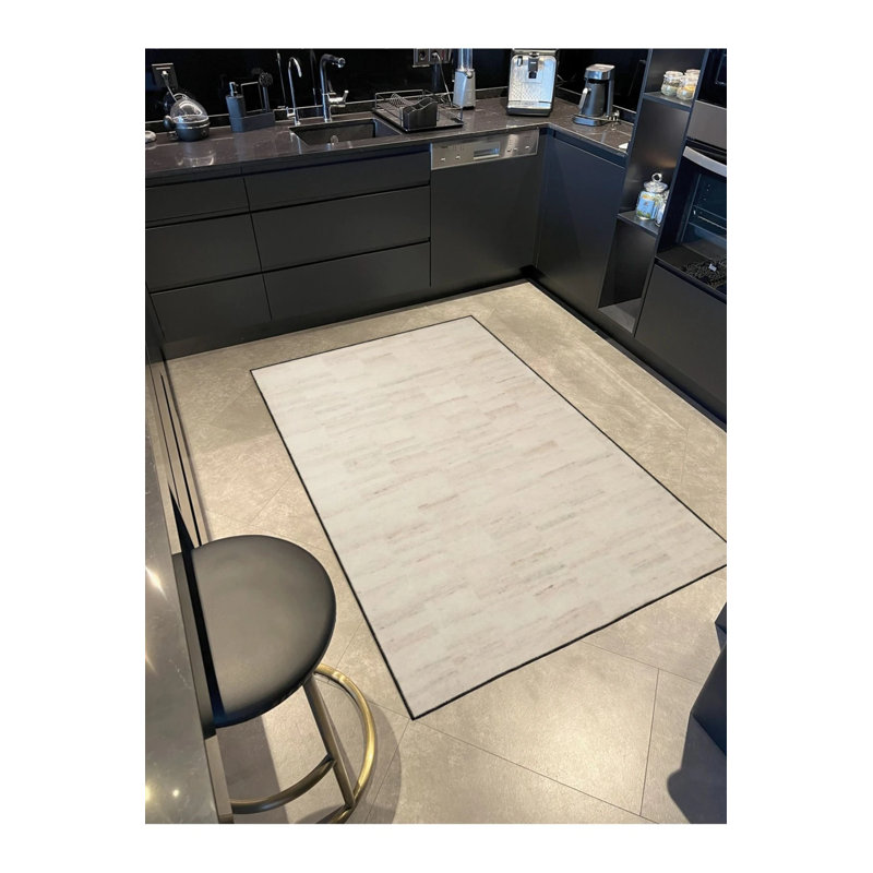 Cream Colored Patterned Woven Base Washable Carpet, Rectangle 5' x 9'11"