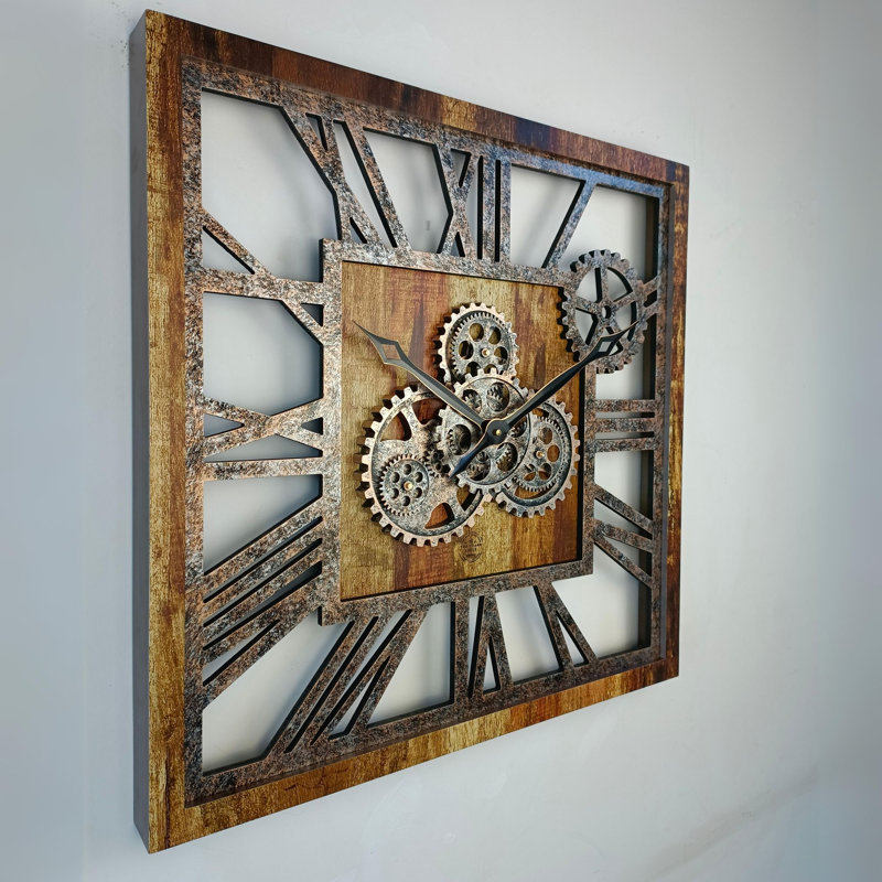 Solid Wood Wall Clock, Vintage Brown