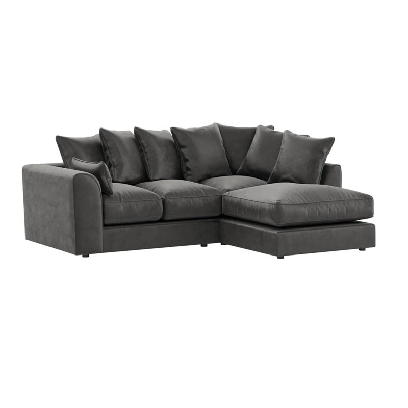 4 Seater Velvet Sofa & Chaise, Right, Grey