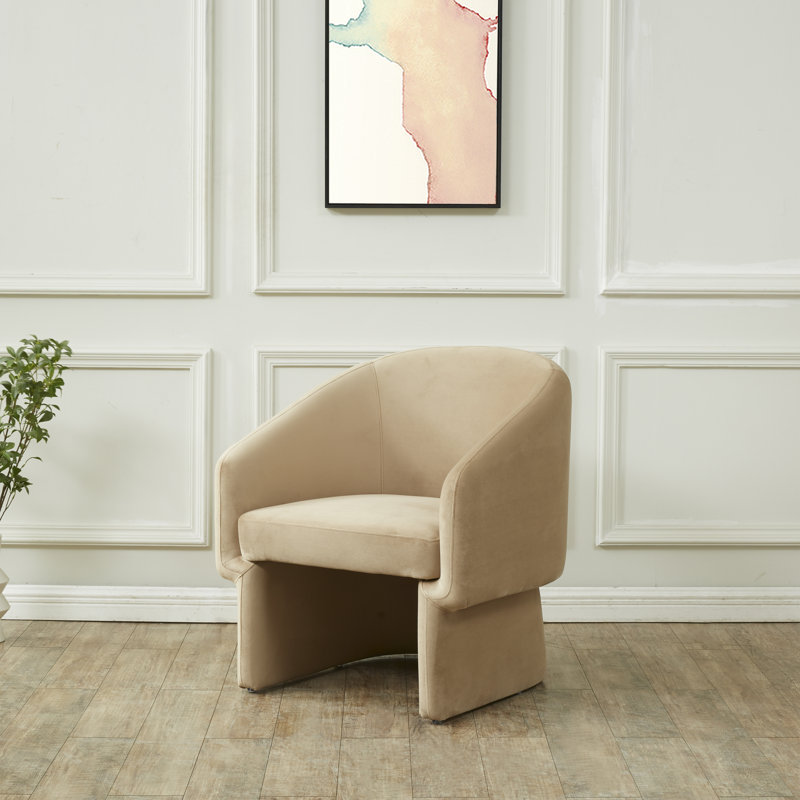 Mia Upholstered Wide Barrel Chair, Light Brown Velvet