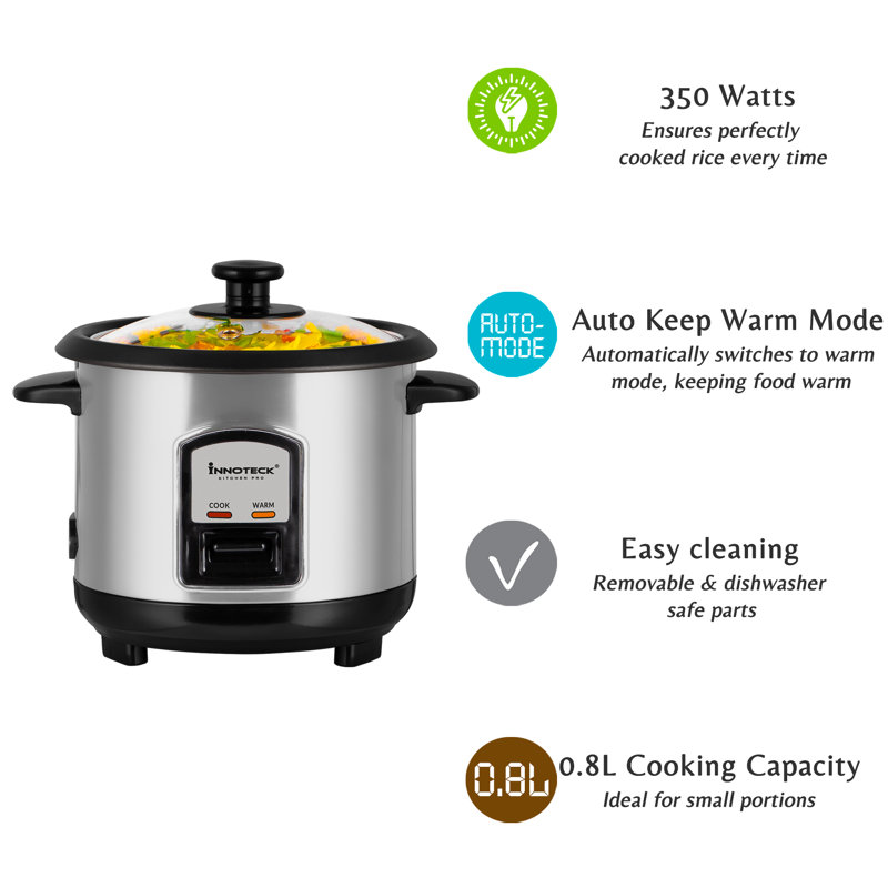 Kitchen Pro Stainless Steel Automatic Cooking, Keep Warm, With Measuring Cup & Rice Paddle  - 350W 0.8L Rice Cooker