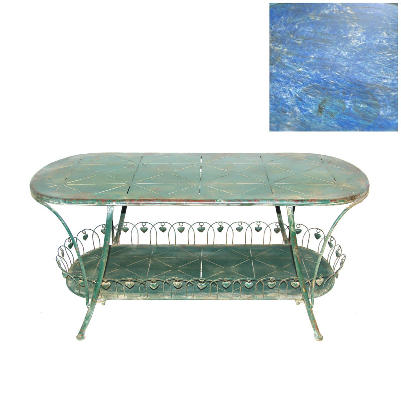 Table de jardin ovale en mÃ©tal dÃ©corÃ©e avec tablette, 120 cm de longueur, blanche Â« Toulouse 1275 Â», Blue