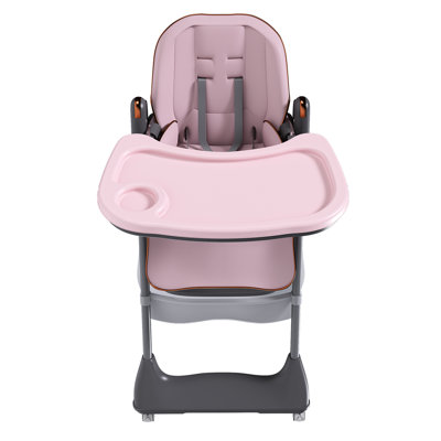 Adjustable High Chair Pink 0 - 6 Years, With Reinforced Steel Frame, Tip Base, Detachable Dual Layer Tray, 5 Height Settings, And Ergonomic Design For by Ebern Designs