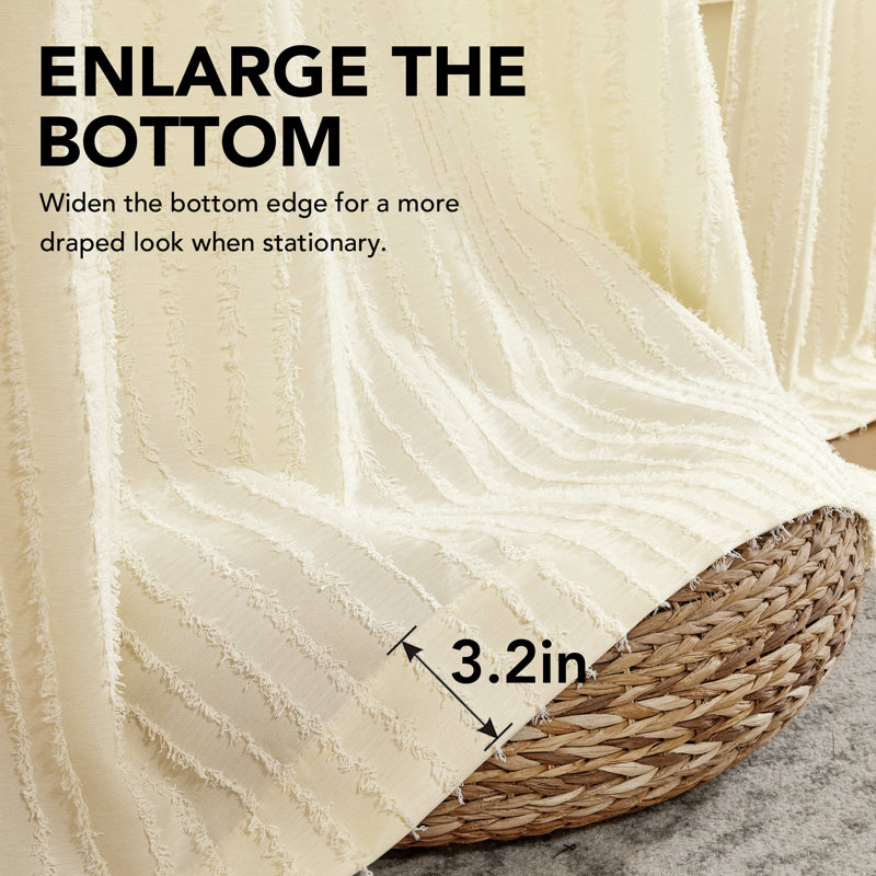 Tufted Stripe Linen Modern Farmhouse Room Darkening Curtains (Set of 2), Beige, 52" W x 96" L