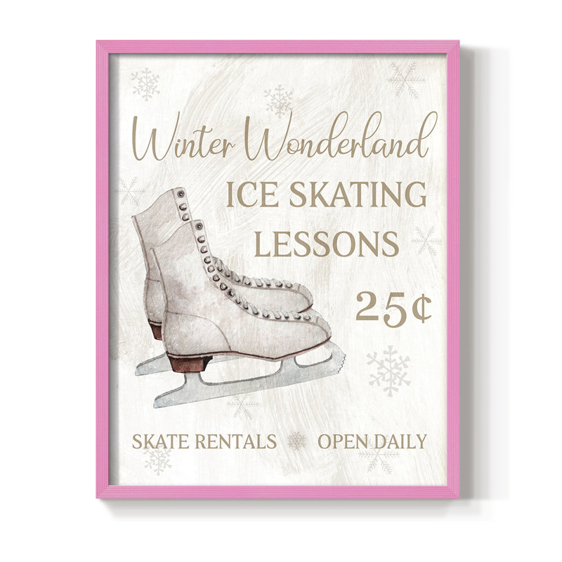 Skate Lessons Framed Print - Solid Wood, Pink, 11" H x 9" W