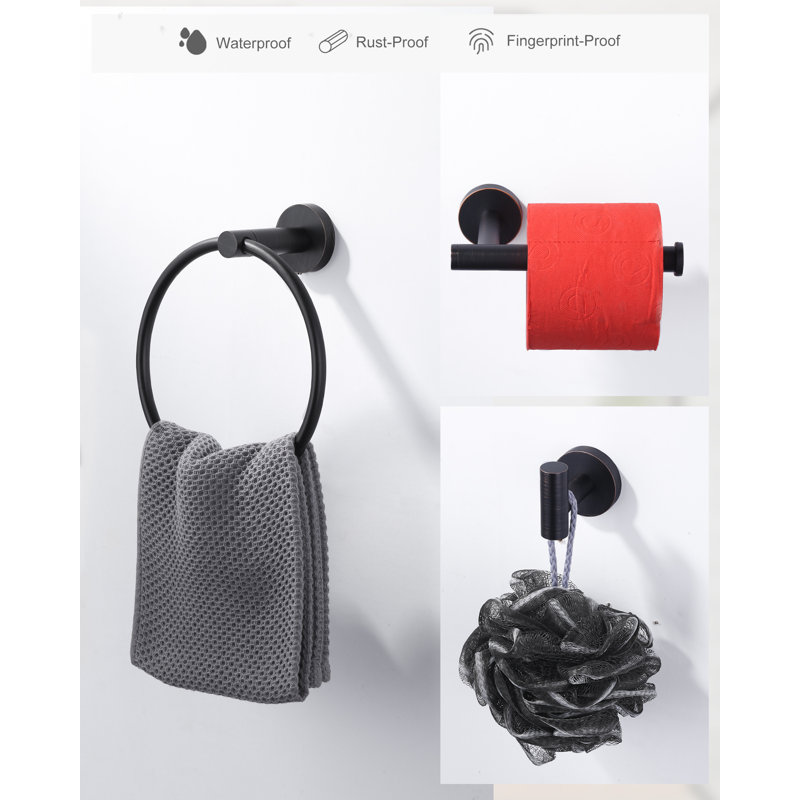 3-Piece Bath Hardware Set With Mounting Hardware With Towel Ring, Towel Hook And Toilet Paper Holder In, Oil Rubbed Bronze
