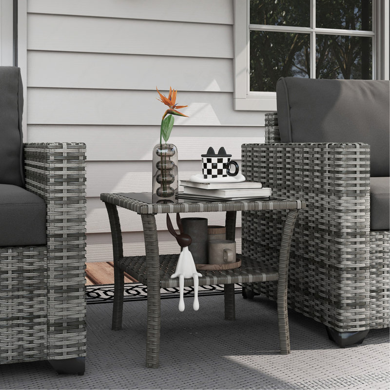 Rattan Side Table, Gray