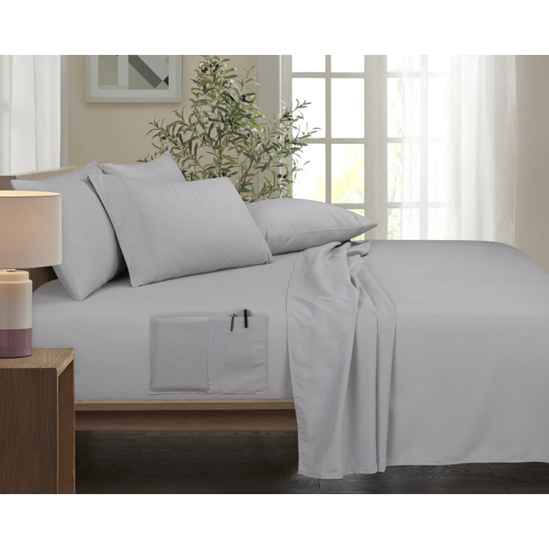 Rayon From Bamboo 6 Piece 1800 Thread Count Smart Pocket Sheet Set, King Sheet Set with 5 Additional Pieces, Silver