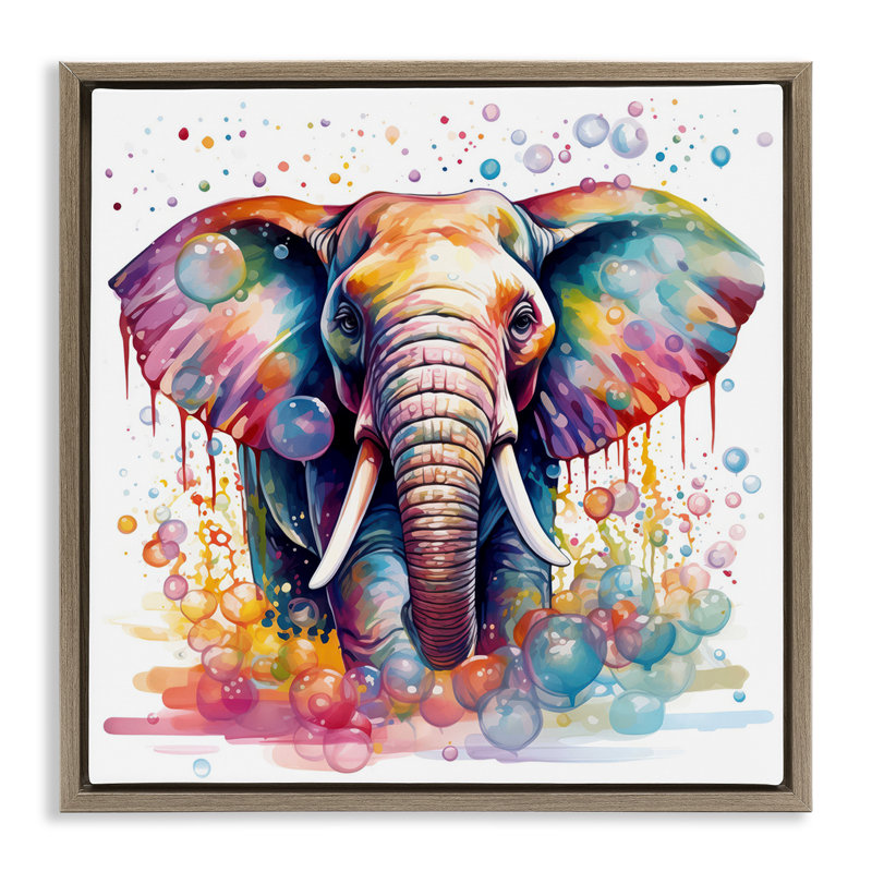 «Bubble Motif Elephant» par Mary Cunningham, Cadre flottant orme Montalcino, H 18 po x l 18 po