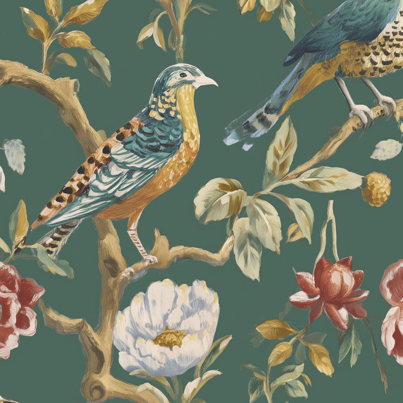 Papier peint botanique, oiseaux, papier peint