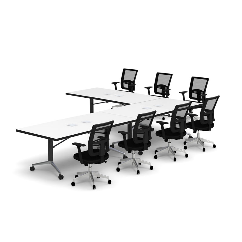 Rectangle 7 Person Flip Top 72'' L Modular Training Table and Chair Set with Casters and Modesty Panel and Cable Management