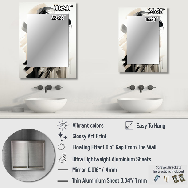 Mannequin femme noir et blanc Fashion Runway III - miroir mural tendance, 32 po x 24 po