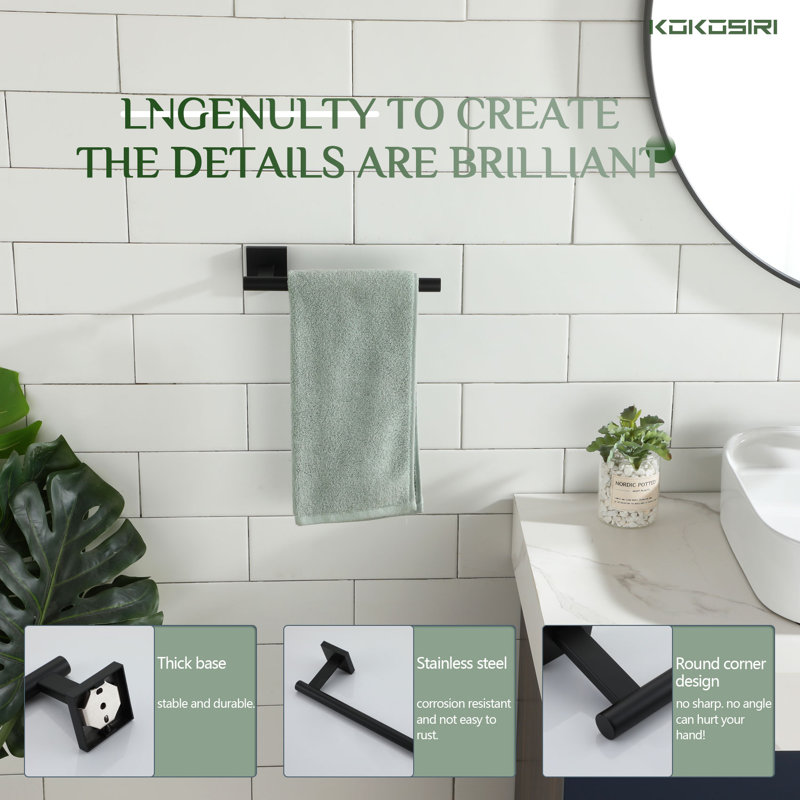 10.2" Towel Holder Wall Mounted, Matte Black