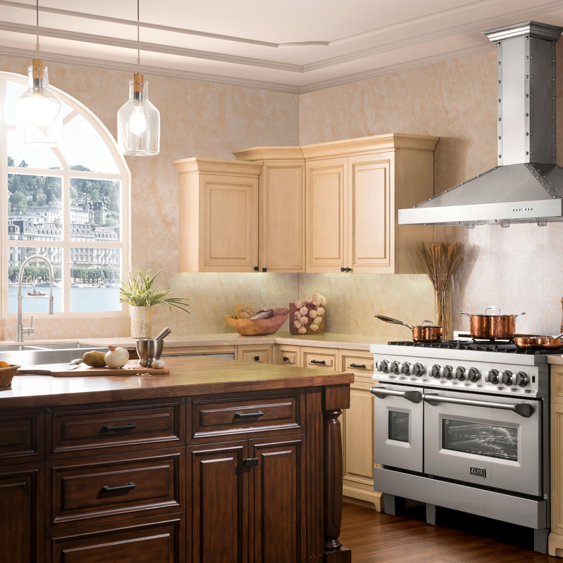 Colorful Series Professional 2 Piece Kitchen Package with 48" Freestanding Dual Fuel Range & 48" Wall Mount Range Hood, Snow