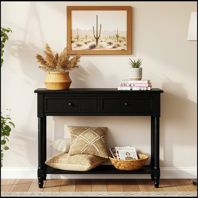 Console Daisy Series avec deux tiroirs et une tablette inférieure pour un rangement et une présentation polyvalents