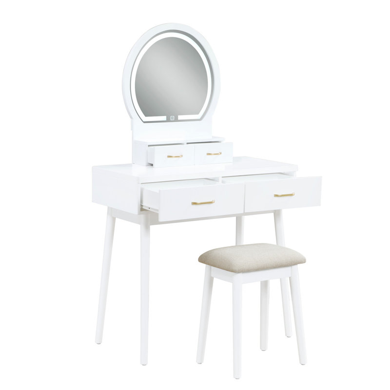 Ensemble de coiffeuse avec miroir, tiroirs de rangement et tabouret assorti, meubles de chambre à coucher, blanc, Blanc