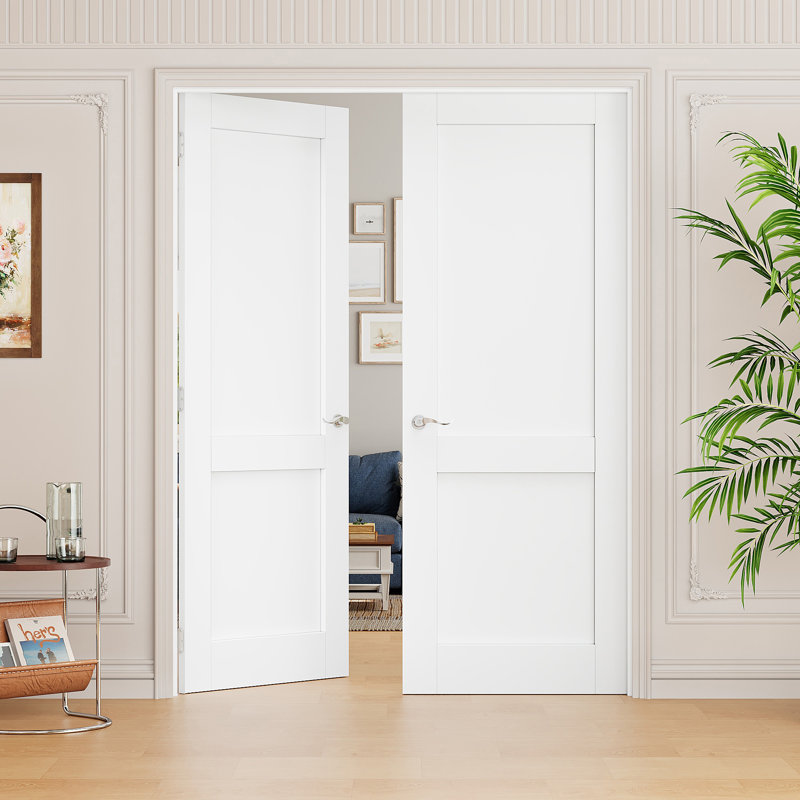 Portes françaises à 2 panneaux avec poignées et poignée, 60 po x 80 po, Argent argent