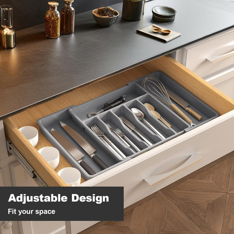 Barthelmess Plastic Rectangle Chest / Box Expandable Kitchen Drawer Organiser Cutlery Tray, Grey