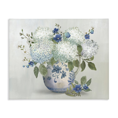 Ivory & Blue Hydrangea Vase Canvas, design by Nan