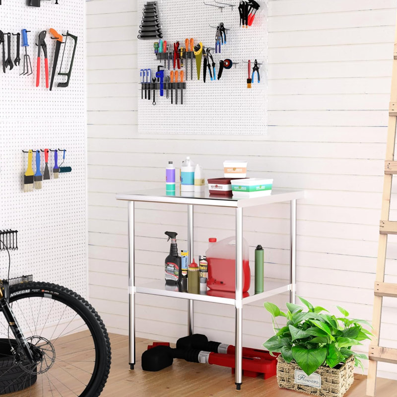 Table de travail en acier inoxydable - idéale pour les cuisines commerciales, capacité de charge de 380 lb sous le plateau, installation rapide et simple