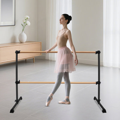 Barre de ballet en bois massif de 6 pi avec plage réglable de 6,7 à 46 pouces pour la pratique de la danse