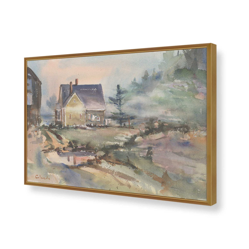 «Laundry Day» par Stephen Calcasola, reproduction d'art, Impression sur cadre ouvert sans papier mat, H 30 po x l 40 po, Doré