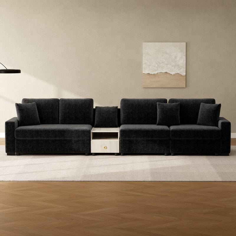Canapé rembourré Calvera, L 132,5 po x P 31,1 po x H 32,3 po, Noir