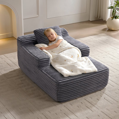 45.7" Kid Chaise Lounge Chair Indoor, Soft Corduroy Fabric Boneless Chair, Deep Seat Sleeper Couch Reading Chairs For Living Room, Bedroom, Apartment, Movie Room